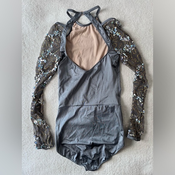 Revolution Dance Leotard Gray Silver Sequin, Adult Medium - Picture 10 of 12